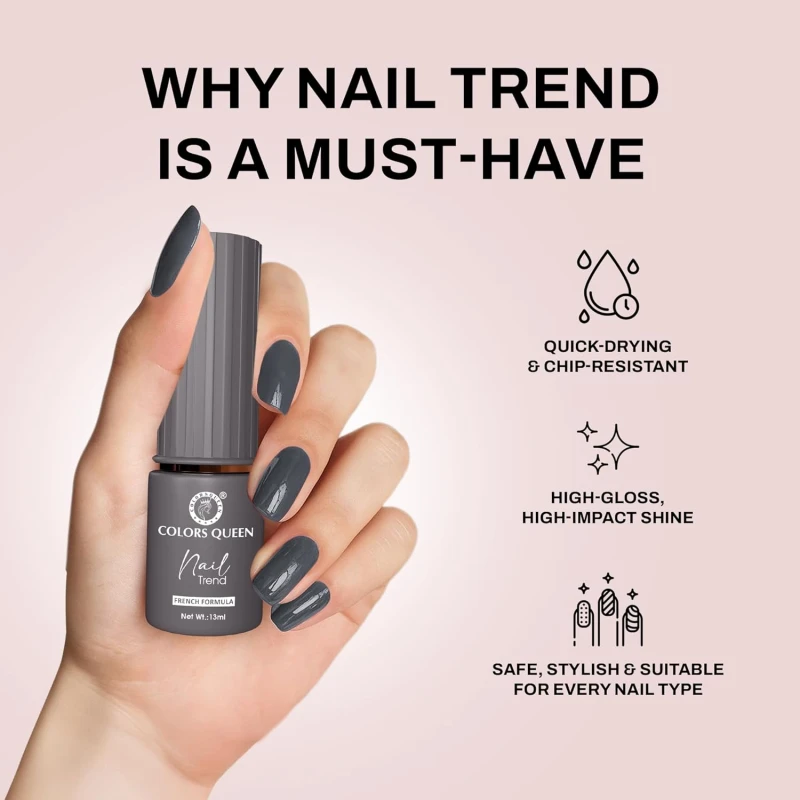 Colors Queen Nail Trend Glossy Nail Polish | Chip Resisting & Quick Drying Nail Paint with High Shine | 7 Toxin Free Formula | Vegan & Cruelty Free | Long Lasting & Vibrant Nail Paint for Women (Slate, 13ml) thumbnail 4